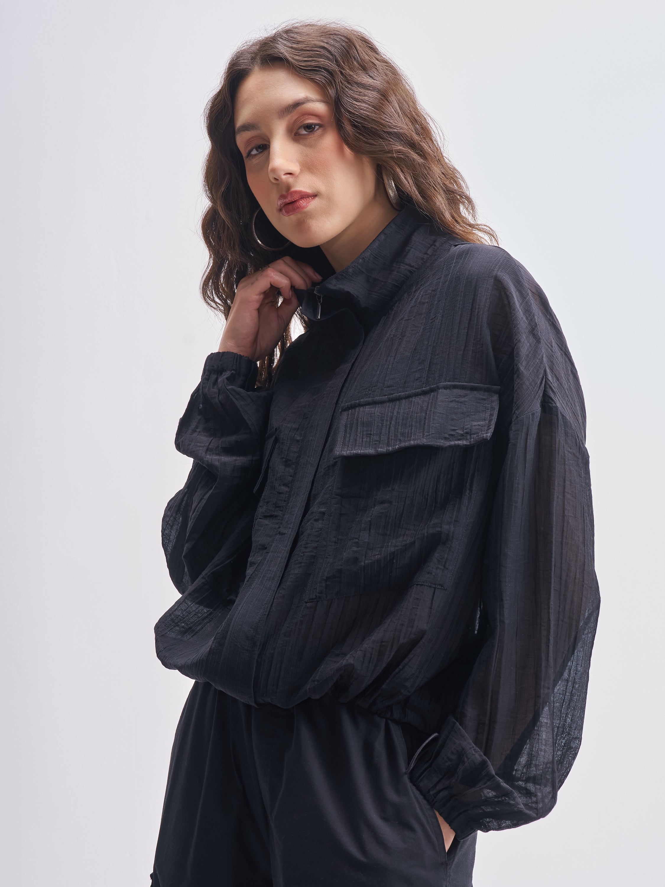 Tokyo Talkies Women Black Open Front Jacket - Black - Image 4
