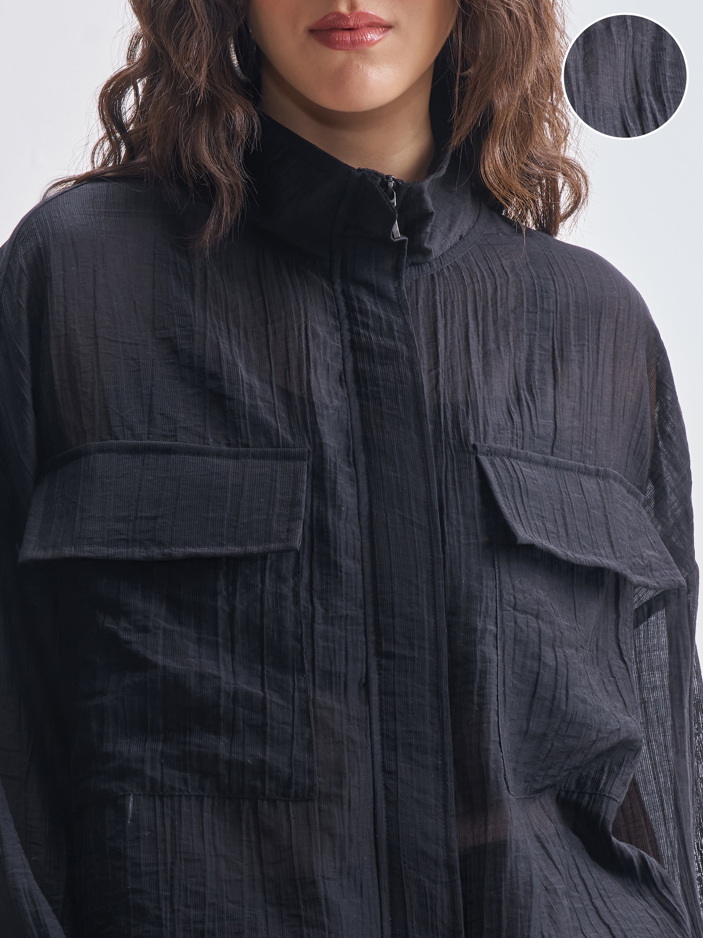 Tokyo Talkies Women Black Open Front Jacket - Black - Image 5