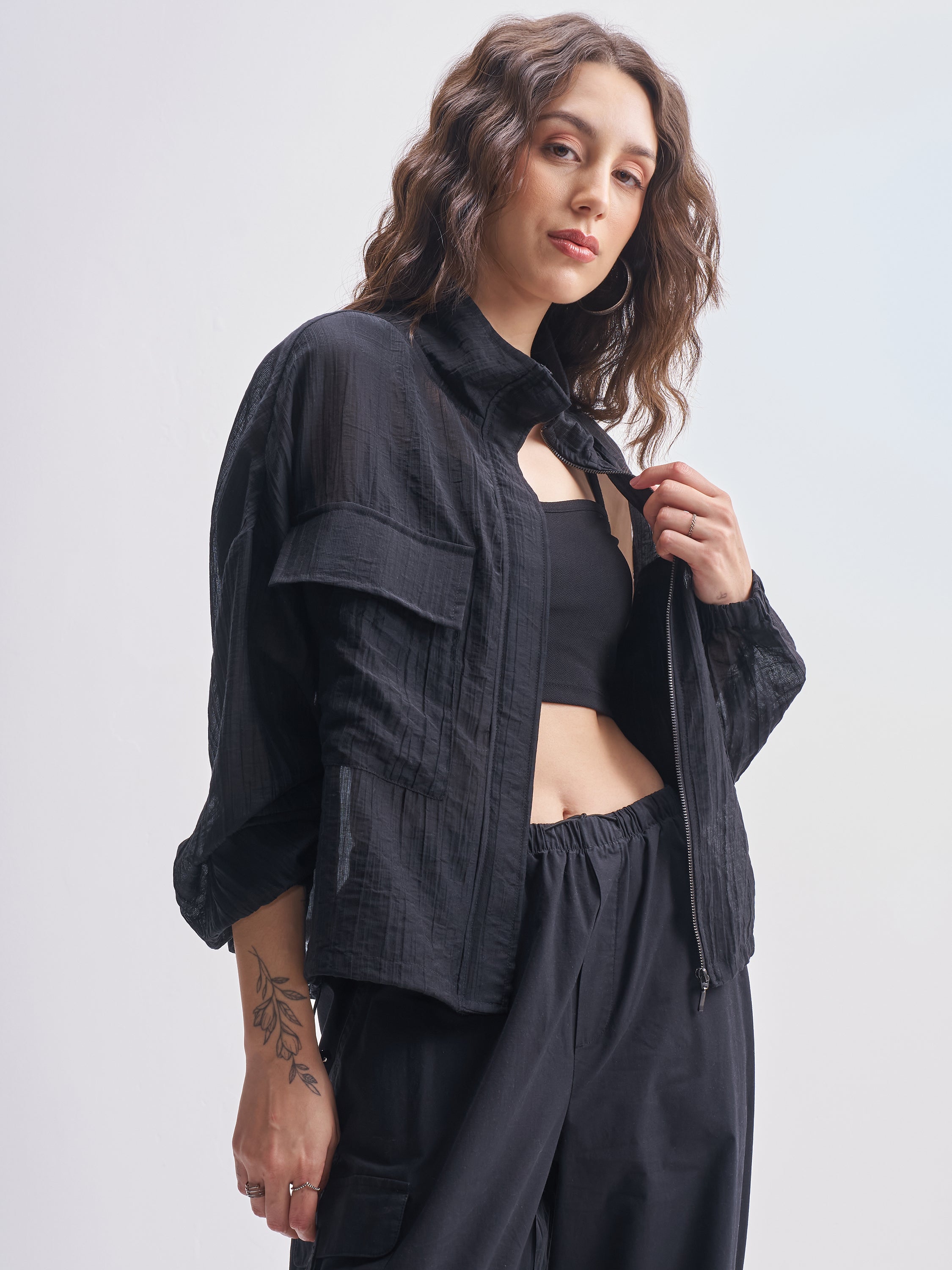 Tokyo Talkies Women Black Open Front Jacket - Black - Image 6