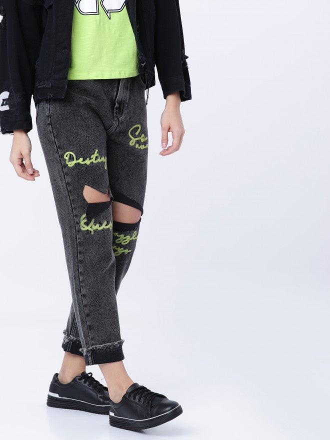 Tokyo Talkies Women Grey Boyfriend Fit Highly Distressed Jeans - Grey - Image 2