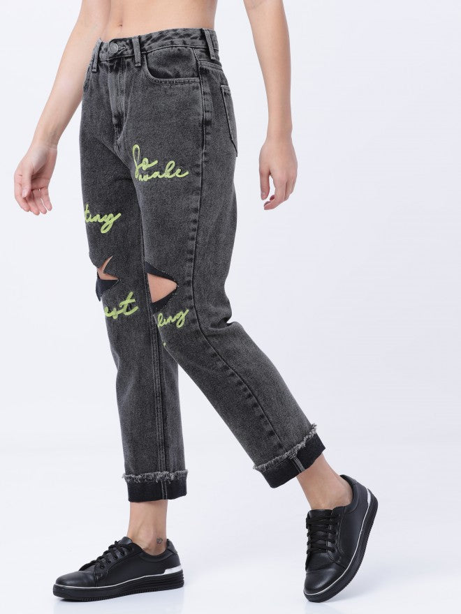 Tokyo Talkies Women Grey Boyfriend Fit Highly Distressed Jeans - Grey - Image 6