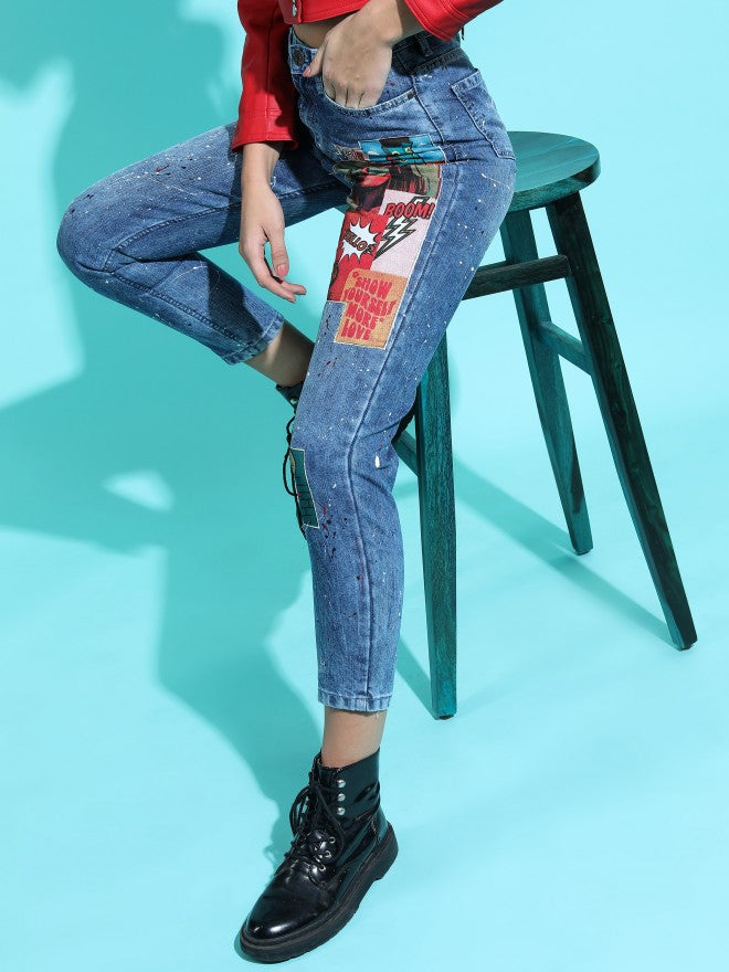Tokyo Talkies Women Blue Mom Fit Highly Distressed Jeans - Blue - Image 1