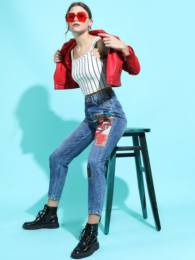 Tokyo Talkies Women Blue Mom Fit Highly Distressed Jeans - Blue - Image 2