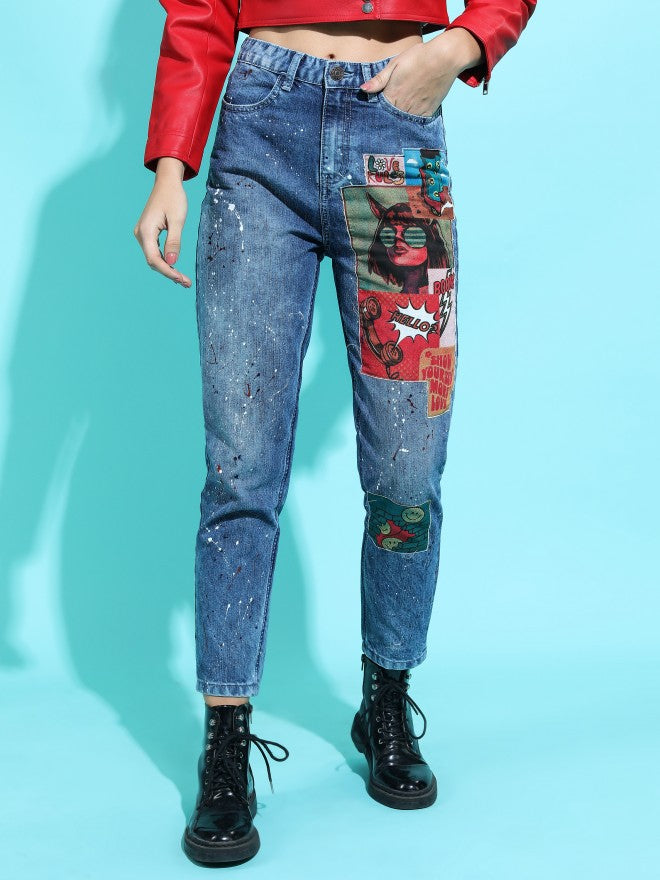 Tokyo Talkies Women Blue Mom Fit Highly Distressed Jeans - Blue - Image 5
