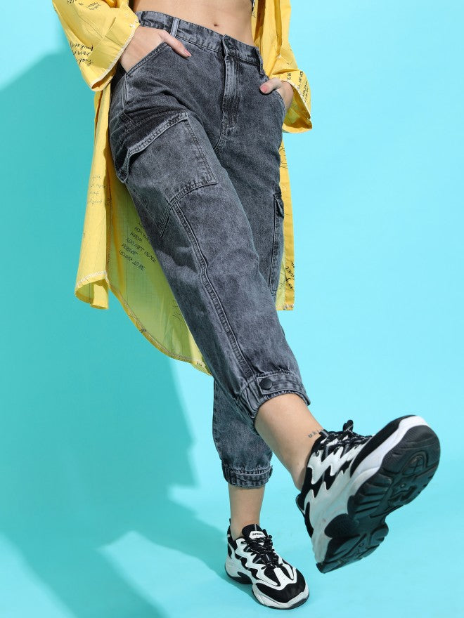 Tokyo Talkies Women Grey Jogger Jeans - Grey - Image 3