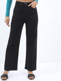 Tokyo Talkies Women Black Wide Leg Stretchable Jeans - Black - Image 1
