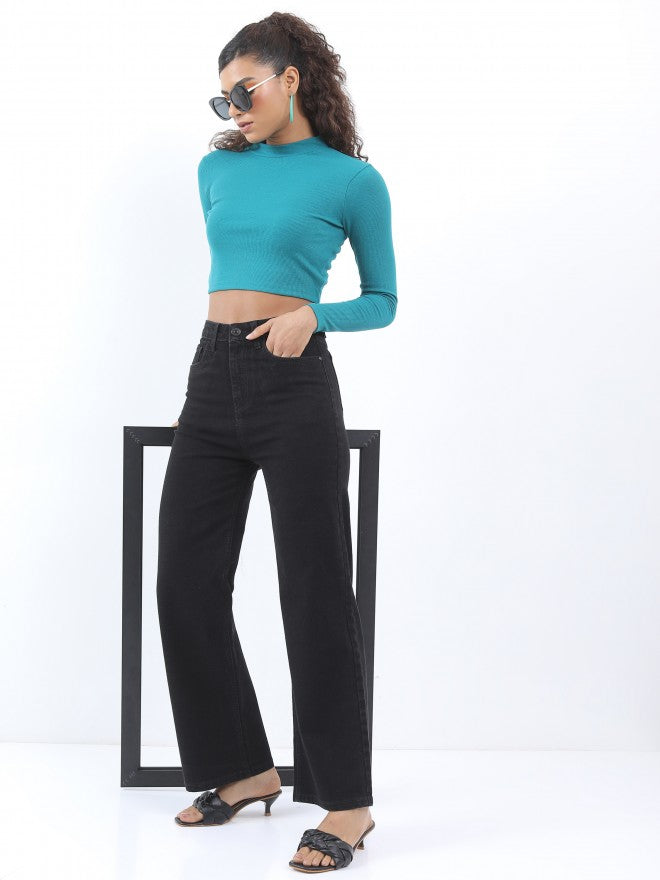Tokyo Talkies Women Black Wide Leg Stretchable Jeans - Black - Image 2