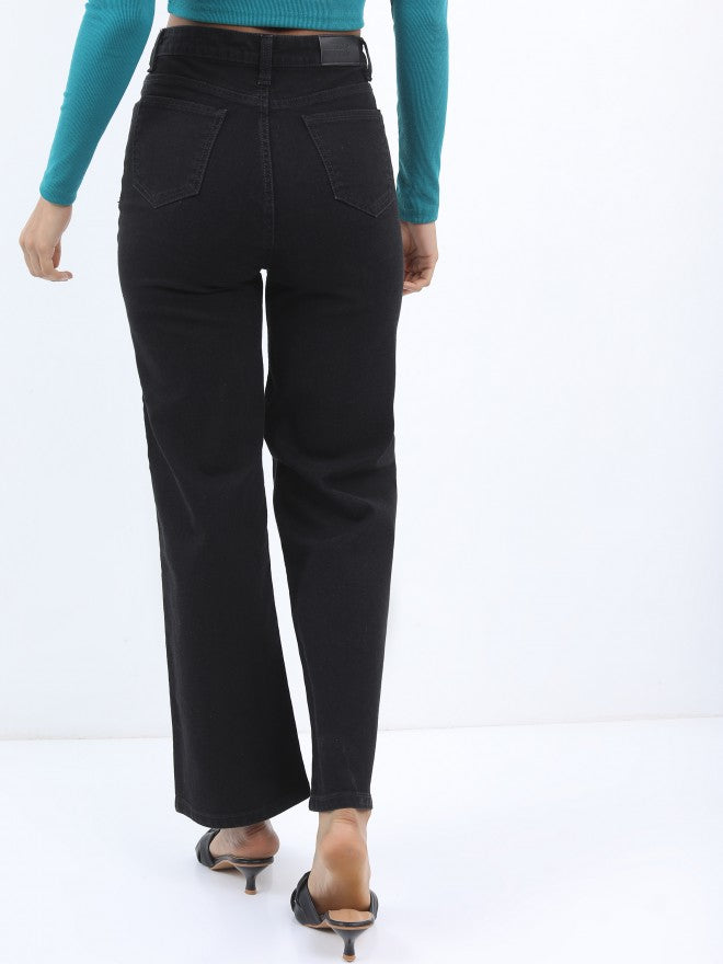 Tokyo Talkies Women Black Wide Leg Stretchable Jeans - Black - Image 3