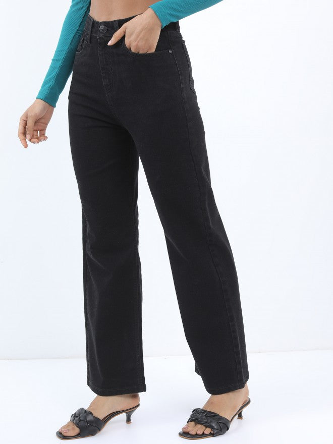 Tokyo Talkies Women Black Wide Leg Stretchable Jeans - Black - Image 4
