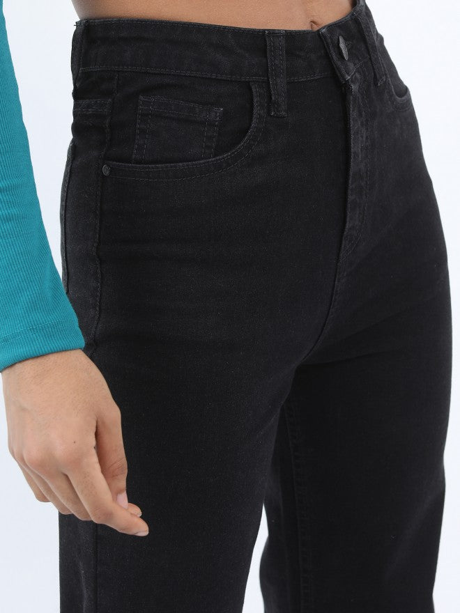Tokyo Talkies Women Black Wide Leg Stretchable Jeans - Black - Image 5