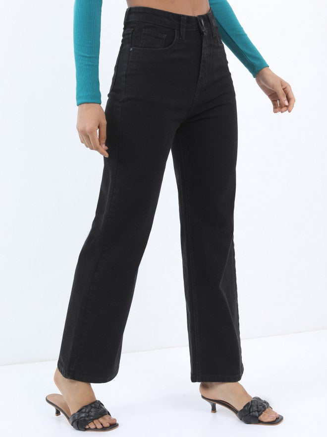 Tokyo Talkies Women Black Wide Leg Stretchable Jeans - Black - Image 6