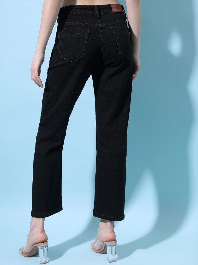 Tokyo Talkies Women Black Boyfriend Fit Stretchable Jeans - Black - Image 3