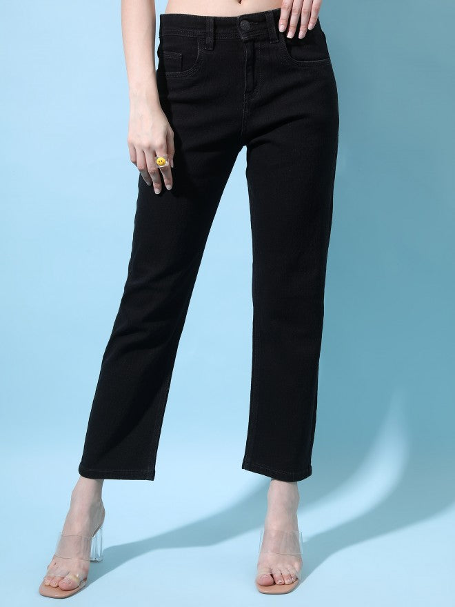 Tokyo Talkies Women Black Boyfriend Fit Stretchable Jeans - Black - Image 4