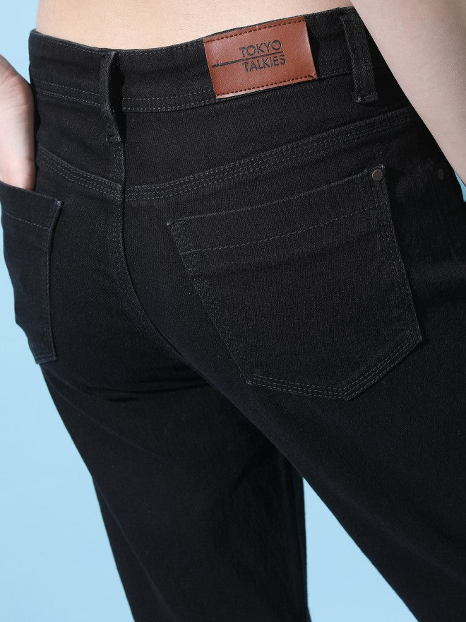 Tokyo Talkies Women Black Boyfriend Fit Stretchable Jeans - Black - Image 7
