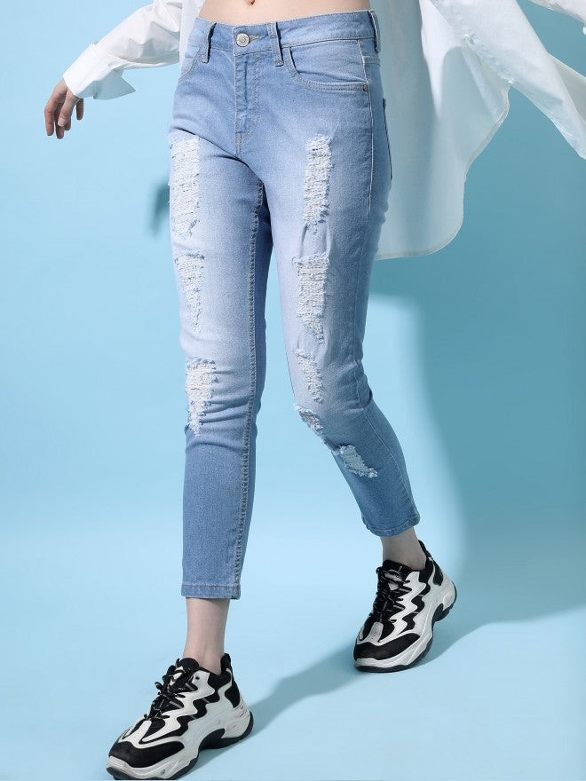 Tokyo Talkies Women Blue Skinny Fit Highly Distressed Stretchable Jeans - Blue - Image 1