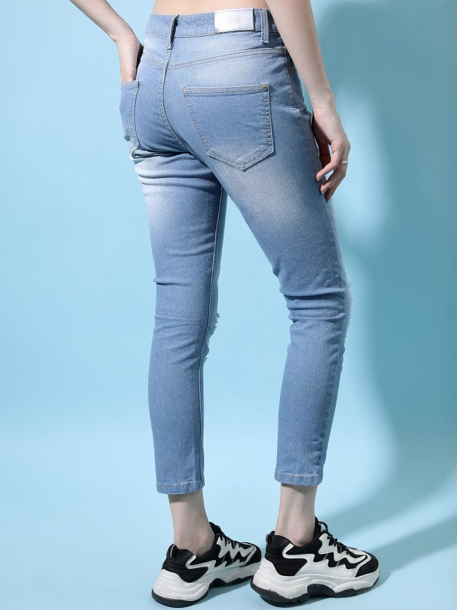 Tokyo Talkies Women Blue Skinny Fit Highly Distressed Stretchable Jeans - Blue - Image 3