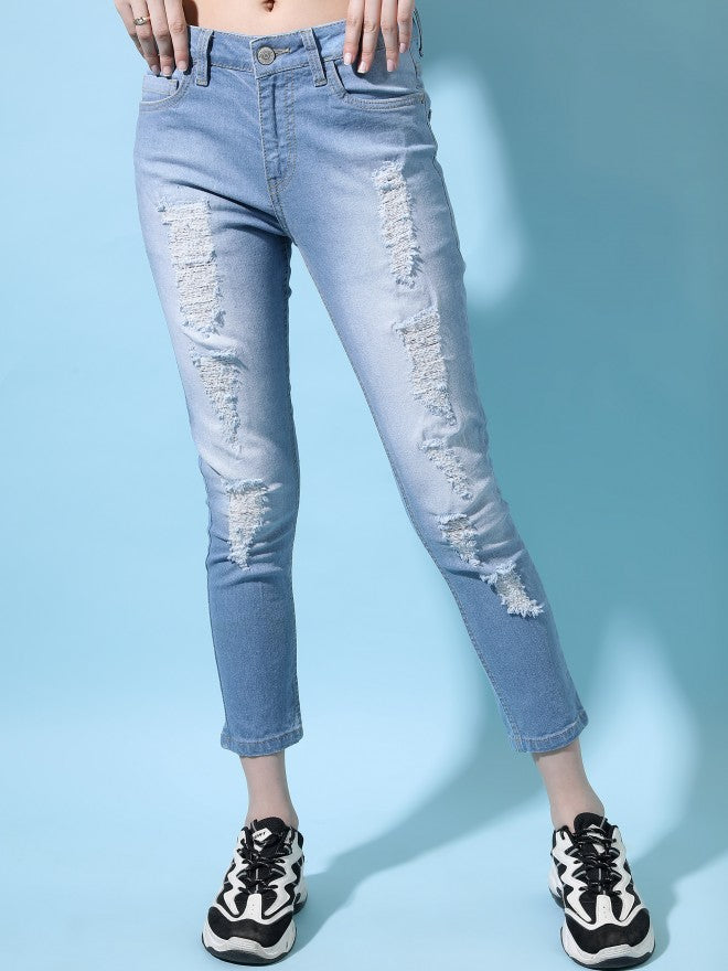 Tokyo Talkies Women Blue Skinny Fit Highly Distressed Stretchable Jeans - Blue - Image 4