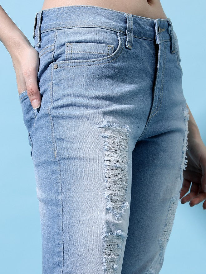 Tokyo Talkies Women Blue Skinny Fit Highly Distressed Stretchable Jeans - Blue - Image 5