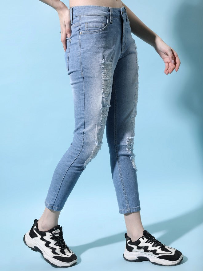 Tokyo Talkies Women Blue Skinny Fit Highly Distressed Stretchable Jeans - Blue - Image 6