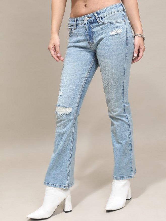 Tokyo Talkies Women Blue Bootcut Highly Distressed Stretchable Jeans - Blue - Image 4