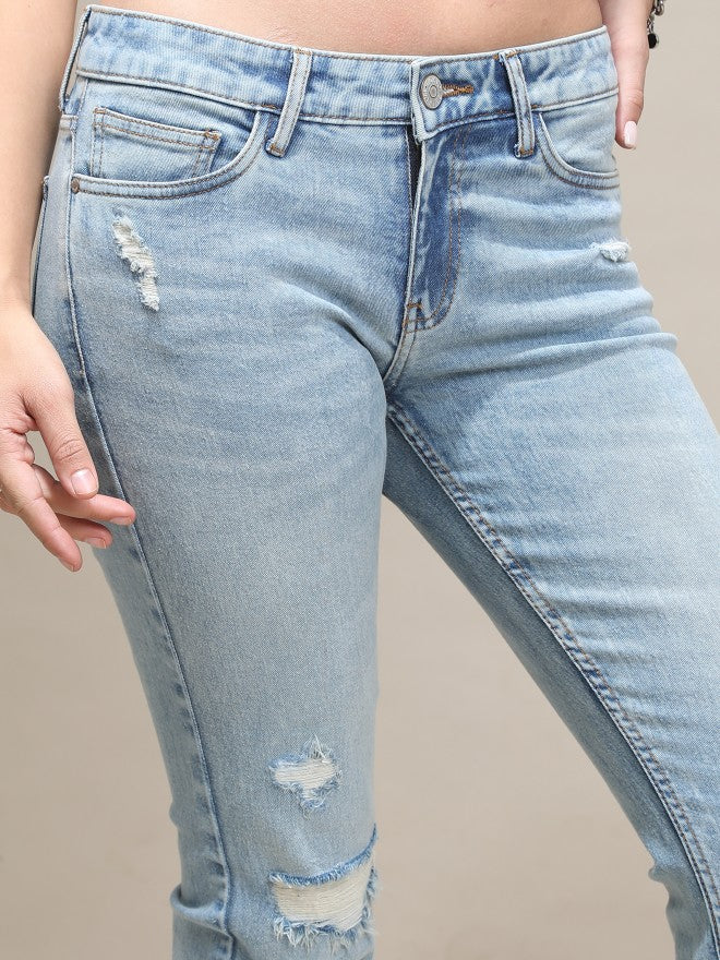 Tokyo Talkies Women Blue Bootcut Highly Distressed Stretchable Jeans - Blue - Image 5
