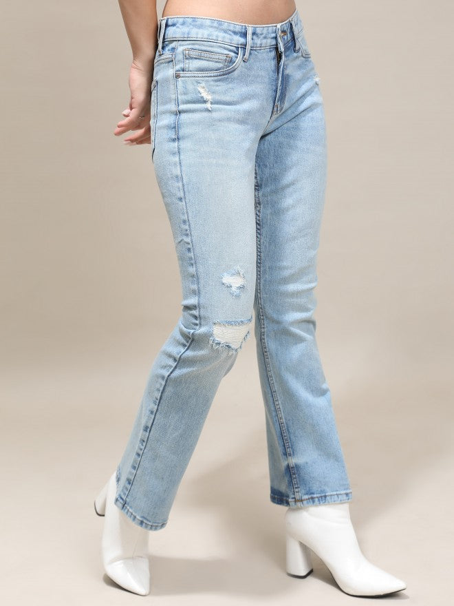 Tokyo Talkies Women Blue Bootcut Highly Distressed Stretchable Jeans - Blue - Image 6