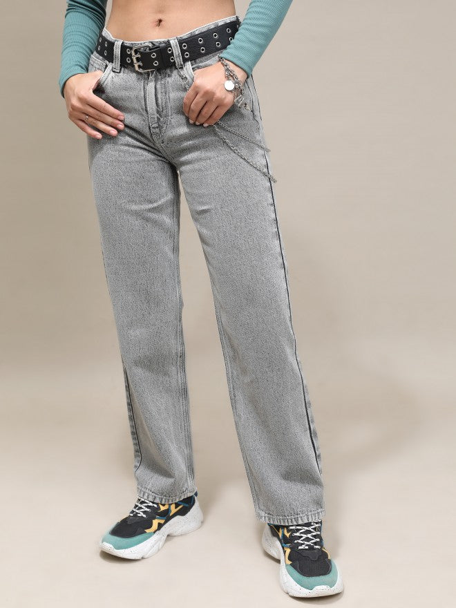 Tokyo Talkies Women Grey Straight Fit Jeans - Grey - Image 1
