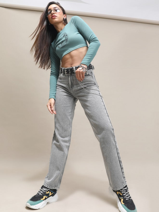 Tokyo Talkies Women Grey Straight Fit Jeans - Grey - Image 2