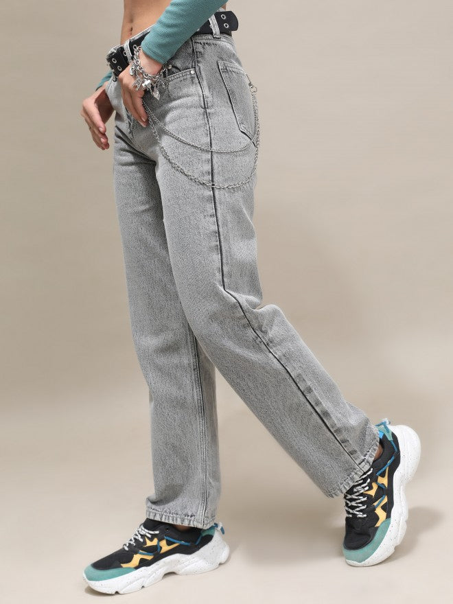 Tokyo Talkies Women Grey Straight Fit Jeans - Grey - Image 4