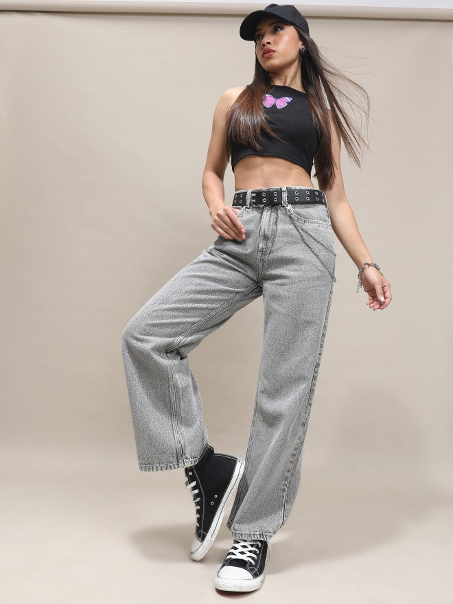 Tokyo Talkies Women Grey Wide Leg Jeans - Grey - Image 2