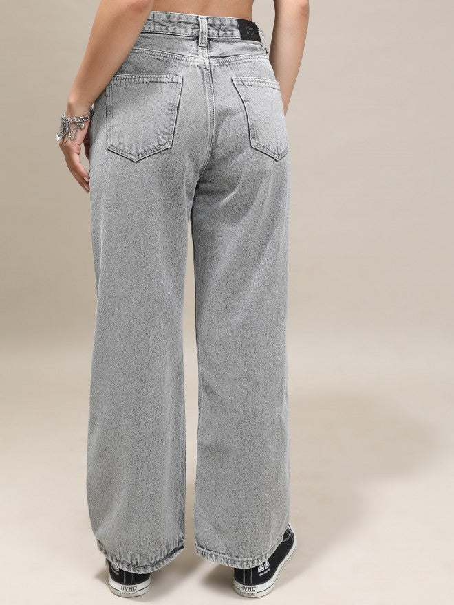 Tokyo Talkies Women Grey Wide Leg Jeans - Grey - Image 3