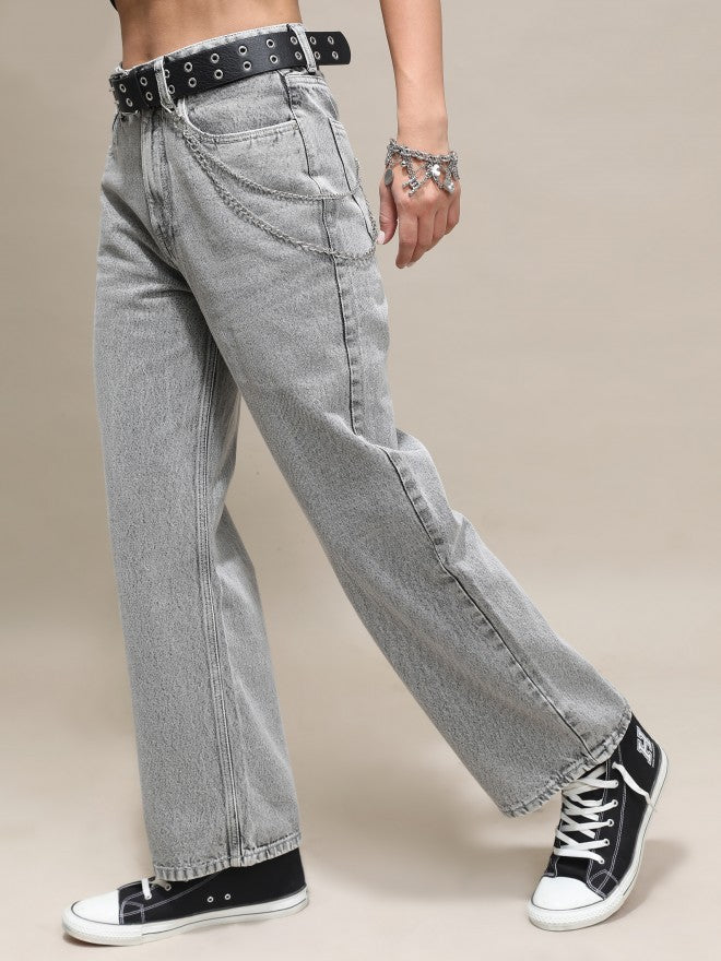 Tokyo Talkies Women Grey Wide Leg Jeans - Grey - Image 4