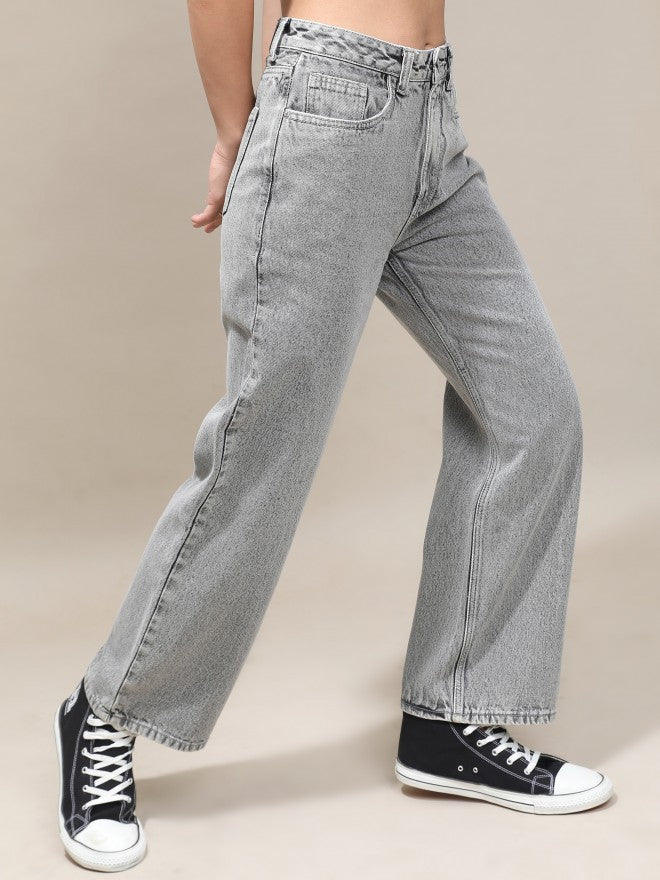 Tokyo Talkies Women Grey Wide Leg Jeans - Grey - Image 6