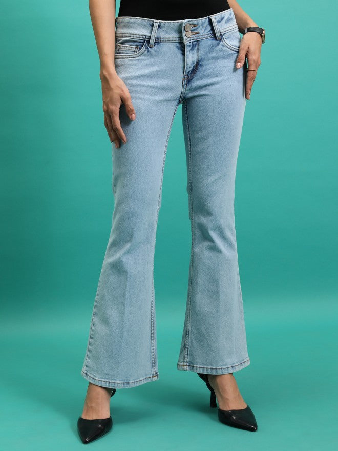 Tokyo Talkies Women Blue Bootcut Stretchable Jeans - Blue - Image 1