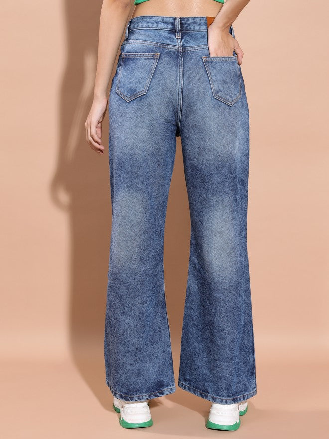 Tokyo Talkies Women Blue Wide Leg Highly Distressed Jeans - Blue - Image 3