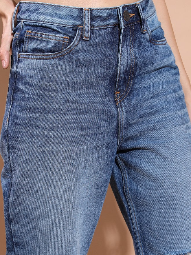 Tokyo Talkies Women Blue Wide Leg Highly Distressed Jeans - Blue - Image 5
