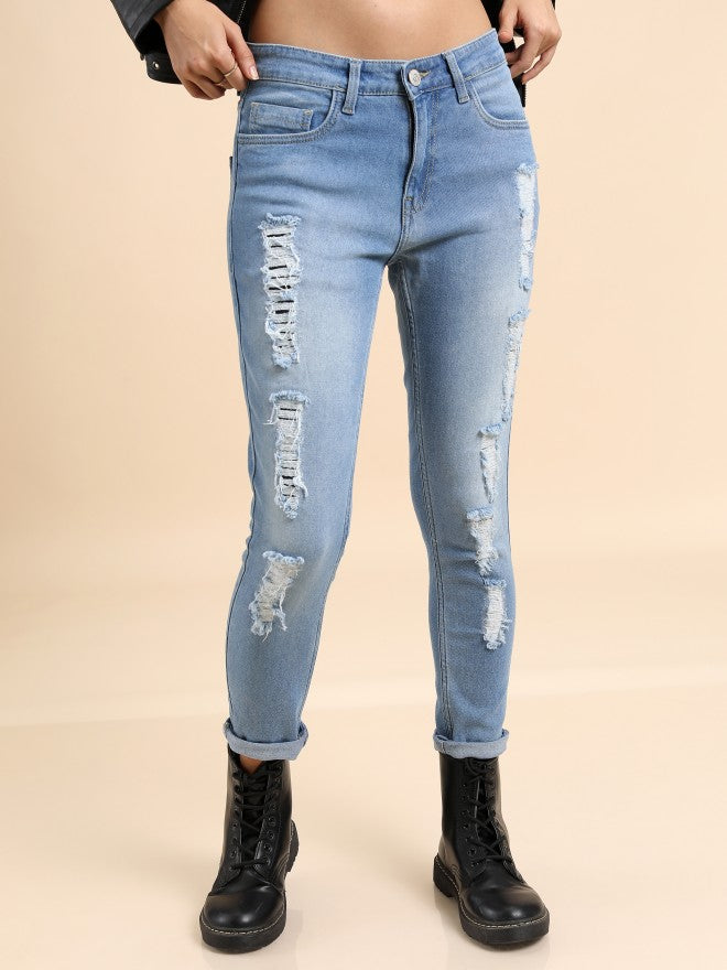 Tokyo Talkies Women Blue Skinny Fit Highly Distressed Stretchable Jeans - Blue - Image 1