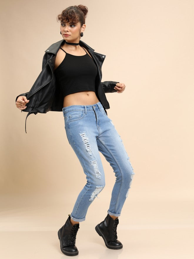 Tokyo Talkies Women Blue Skinny Fit Highly Distressed Stretchable Jeans - Blue - Image 2