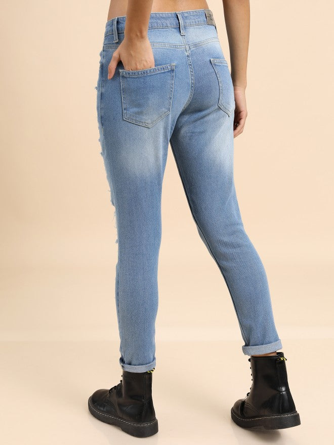 Tokyo Talkies Women Blue Skinny Fit Highly Distressed Stretchable Jeans - Blue - Image 3