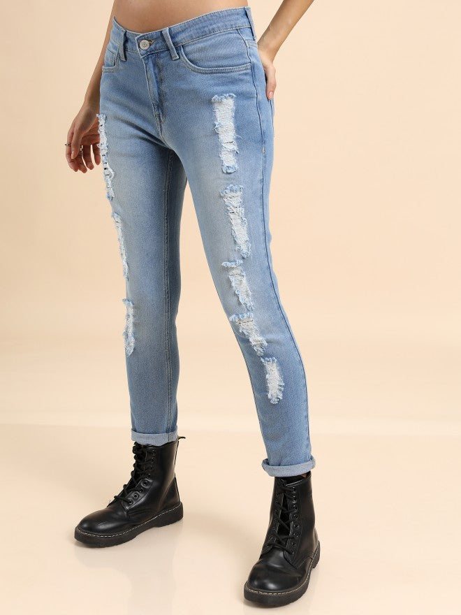 Tokyo Talkies Women Blue Skinny Fit Highly Distressed Stretchable Jeans - Blue - Image 4