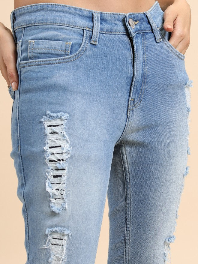 Tokyo Talkies Women Blue Skinny Fit Highly Distressed Stretchable Jeans - Blue - Image 5