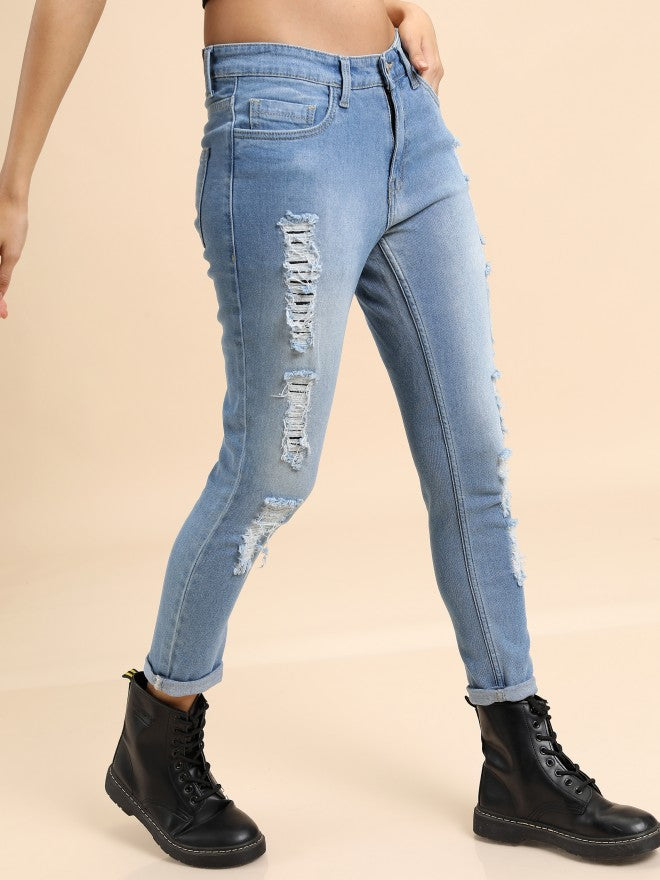 Tokyo Talkies Women Blue Skinny Fit Highly Distressed Stretchable Jeans - Blue - Image 6