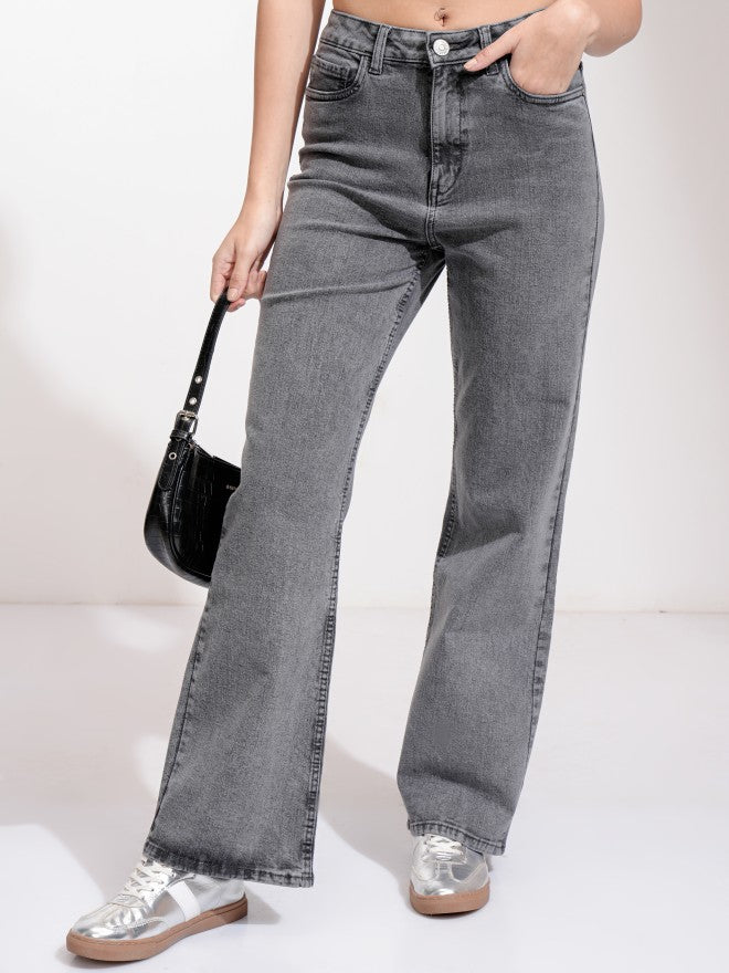Tokyo Talkies Women Grey Flared Stretchable Jeans - Grey - Image 1