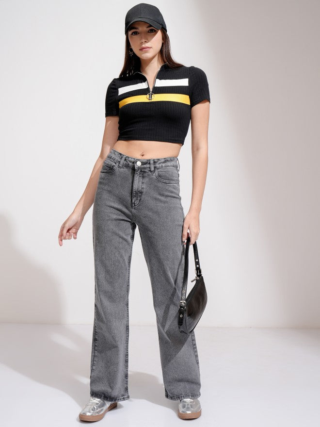 Tokyo Talkies Women Grey Flared Stretchable Jeans - Grey - Image 2