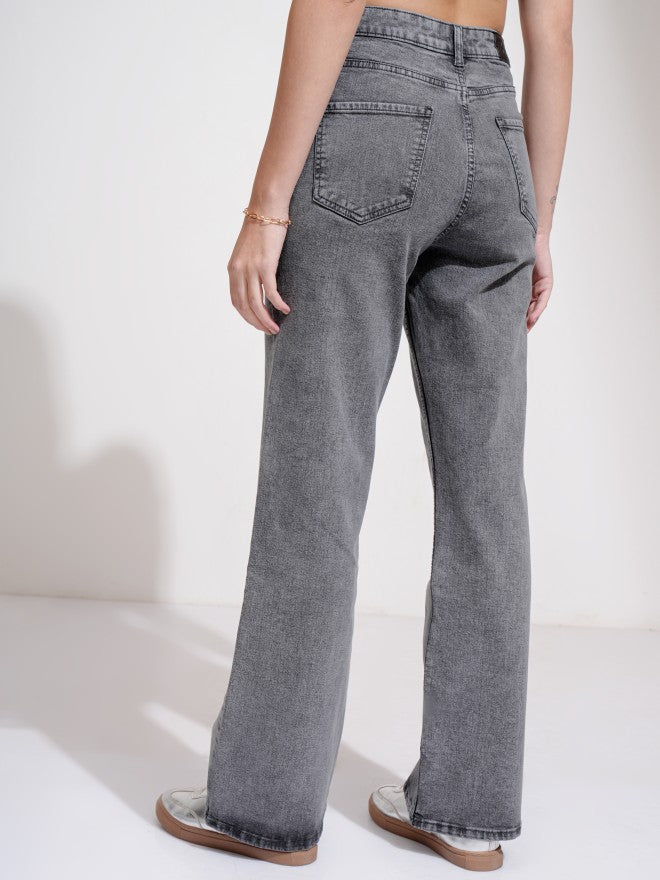 Tokyo Talkies Women Grey Flared Stretchable Jeans - Grey - Image 3