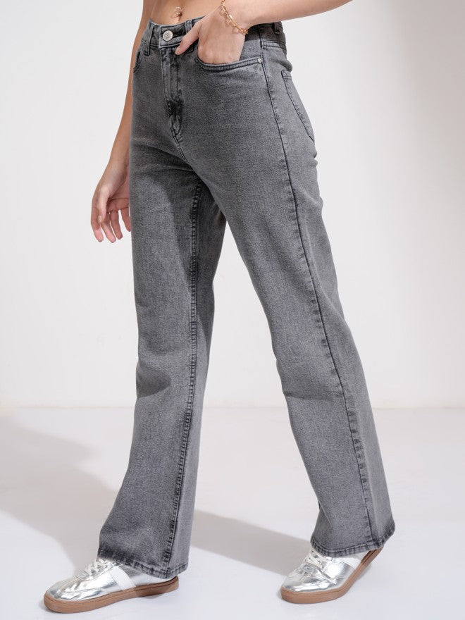 Tokyo Talkies Women Grey Flared Stretchable Jeans - Grey - Image 4