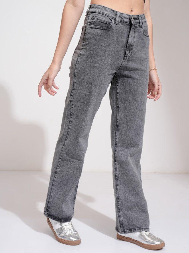 Tokyo Talkies Women Grey Flared Stretchable Jeans - Grey - Image 6