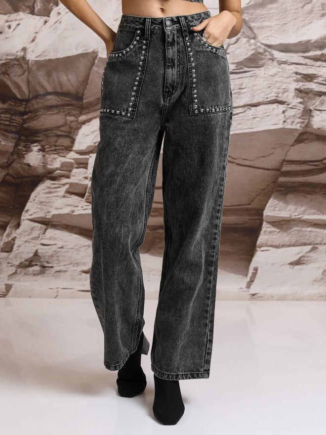 Tokyo Talkies Women Grey Straight Fit Stretchable Jeans - Grey - Image 1