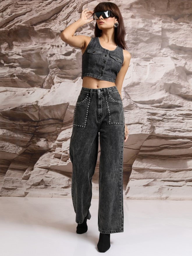 Tokyo Talkies Women Grey Straight Fit Stretchable Jeans - Grey - Image 2