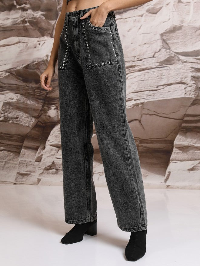 Tokyo Talkies Women Grey Straight Fit Stretchable Jeans - Grey - Image 4